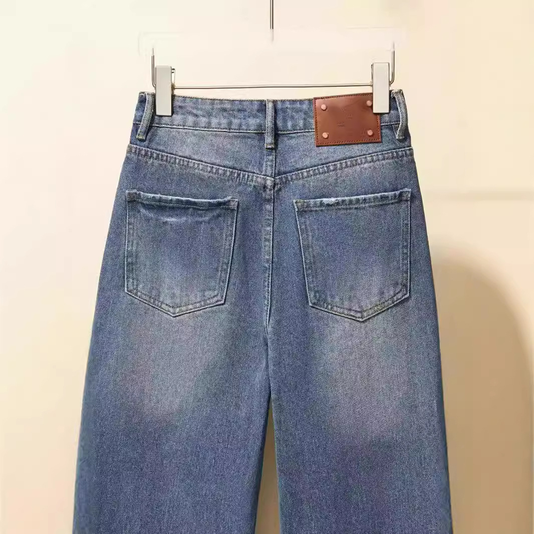 CE ARC DE TRIOMPHE 수정 판 2024 NANYOU 데님 멀티 로고 불규칙한 직선 청바지 여성 NANYOU