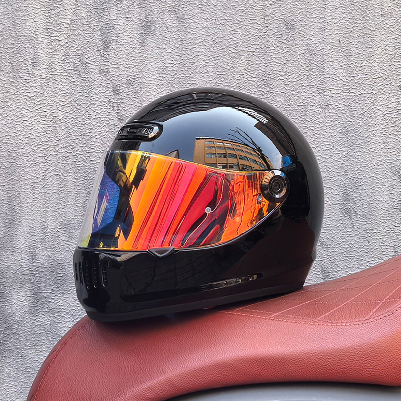 Orz Motocicleta Retro Casco completo Hombre Invierno Personalidad Cool Mujer Nacional Tendencia Crucero Coche Retro Casco Cuatro estaciones Universal