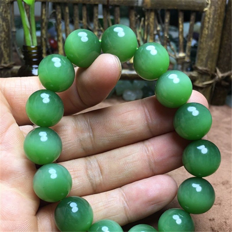 Vòng tay ngọc bích Tân Cương hạt tròn mắt mèo tự nhiên chi tiết 4
