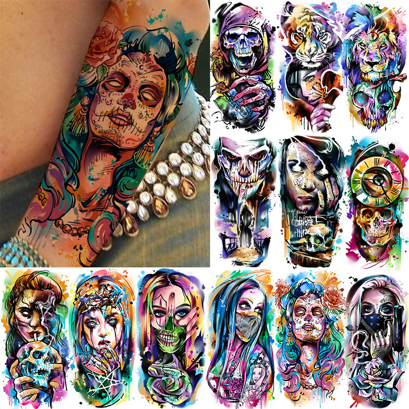 Cross-Border Watercolor Chicano Tattoo Stickers Waterproof Temporary Tattoo Stickers for Arms and Legs Temu European and American Tattoo Cross-Border Watercolor Chicano Tattoo Stickers Waterproof Temporary Tattoo Stickers for Arms and Legs Temu European and American Tattoo
