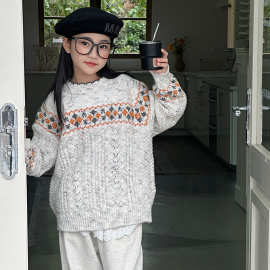 女童毛衣春秋2025新款儿童加厚打底衫大童春季韩系慵懒风针织衫潮