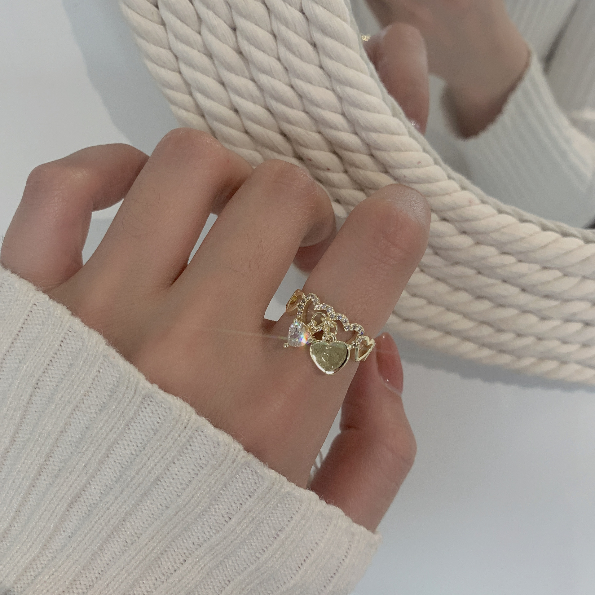 Fashion Heart Shape Copper Rings Plating Metal Zircon Copper Rings