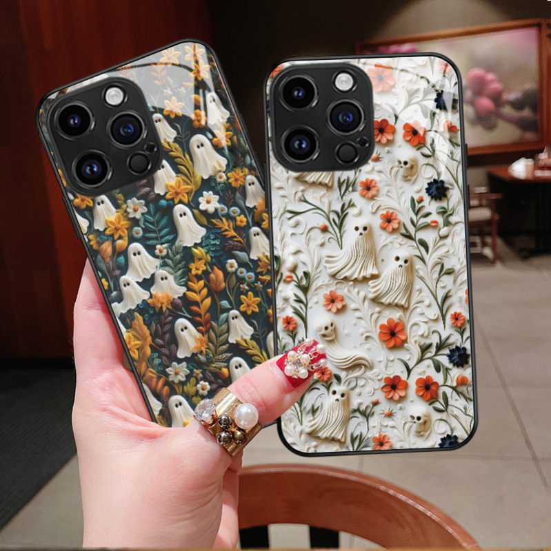 Cross-Border Popular Skull Phone Case for Apple 17/16/15 Pro Max Halloween iPhone 14 Precision Hole Glass Case