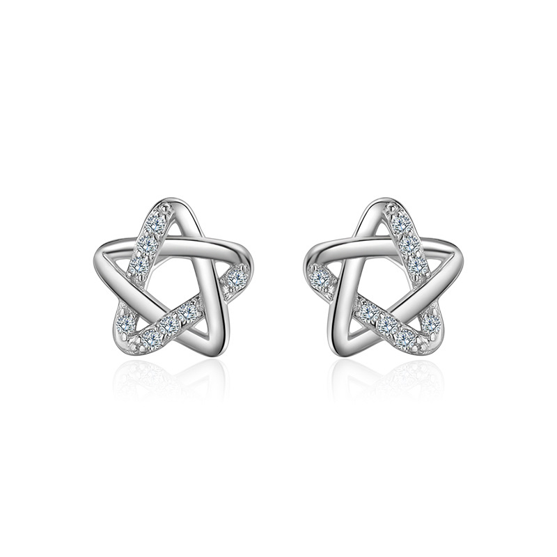 925 plata esterlina agujeros de orejas compactos de alta sensación pentagrama para mujeres nicho coreano simple pendientes joyas transfronterizas