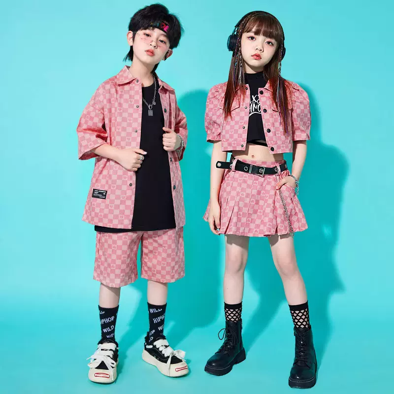 六一儿童街舞潮服机车风衬衫hiphop嘻哈表演男女童套装班服演出服