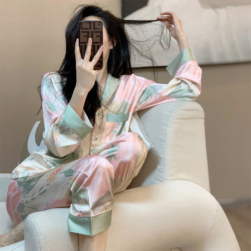 ins high-end ice silk pajamas women's summer short-sleeved thin Internet celebrity light luxury high-value outer wear home clothes set