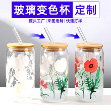 变色杯高硼硅玻璃罐吸管杯带盖玻璃杯高颜值伴手礼变色水杯定制
