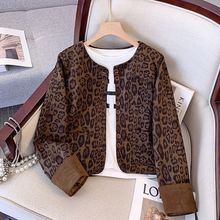 美拉德麂皮绒豹纹小香风外套女士2025春秋冬新款短款上衣夹克