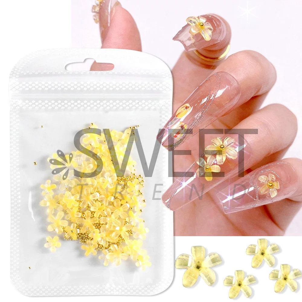 2022 новые украшения для ногтей оптом трехмерный маленький желтый цветок стальной шар украшения для ногтей летние украшения для ногтей