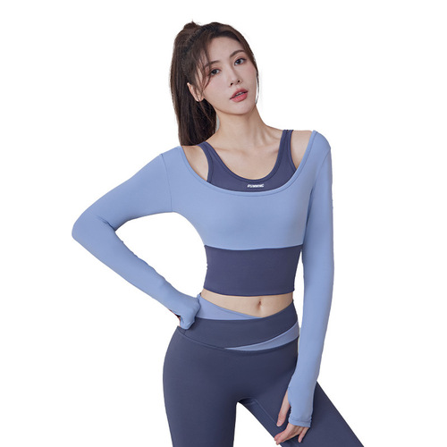 Spring new color matching fake two-piece yoga suit quick-drying tight yoga wear long Pilates fitness suit