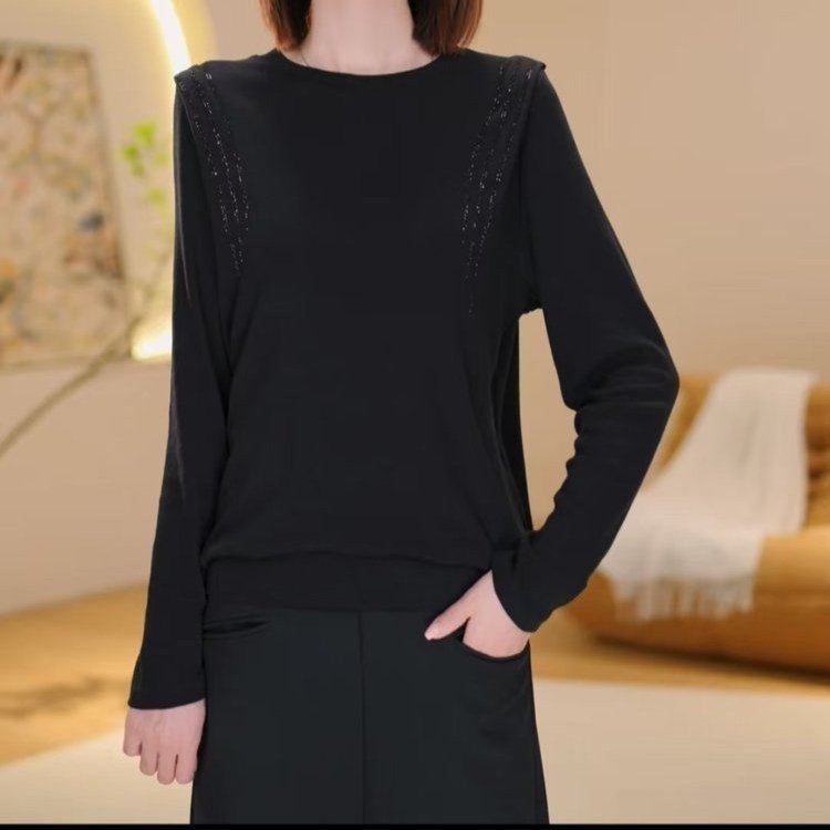 一件代发直播爆款圆领长袖t恤女2025春秋新款显瘦打底衫纯色上衣|undefined