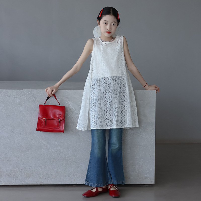 Kz1738 Girls' Jeans Korean Style Summer Casual Versatile Flared Pants Fashionable Long Pants for Girls