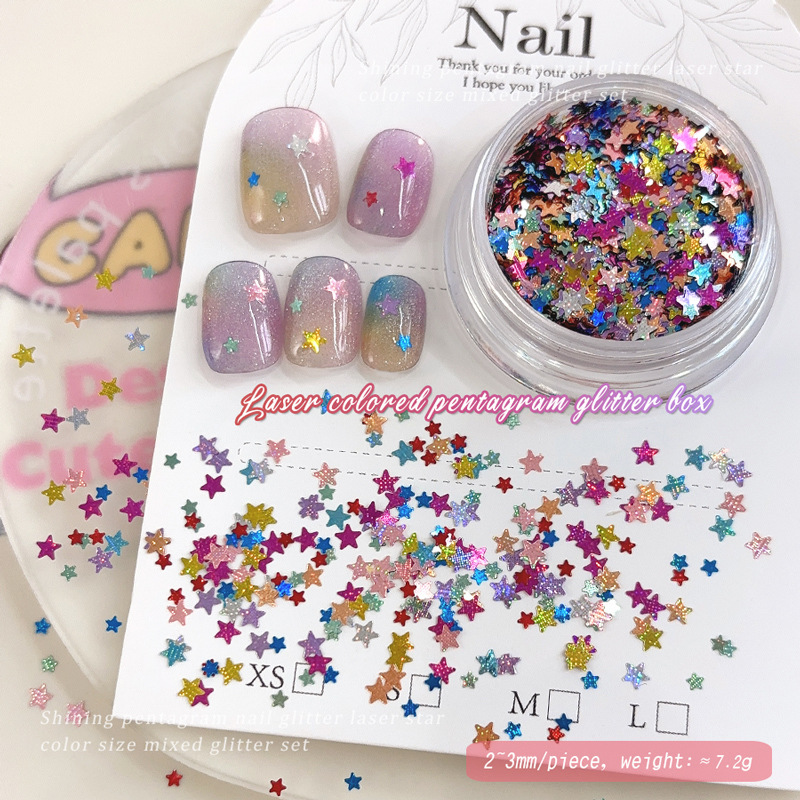 Cross-Border Colorful Five-Pointed Star Nail Art Sequins Mixed Laser Star Ultra-Thin DIY Accessories Nail Patches