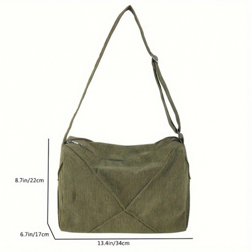Solid-color, high-capacity shoulder bag; stylish quilted pleated corduroy crossbody bag—perfect commuter underarm tote.