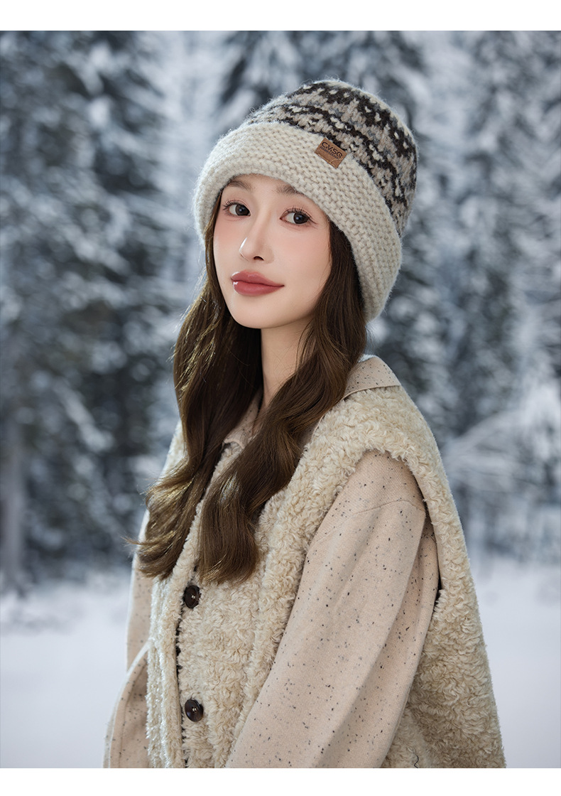 Etichetta in pelle stile Fair Isle con bordo arrotolato, maglia di lana, autunno inverno, retrò, snellente, natalizio, casual, antivento, caldo_voghion.com