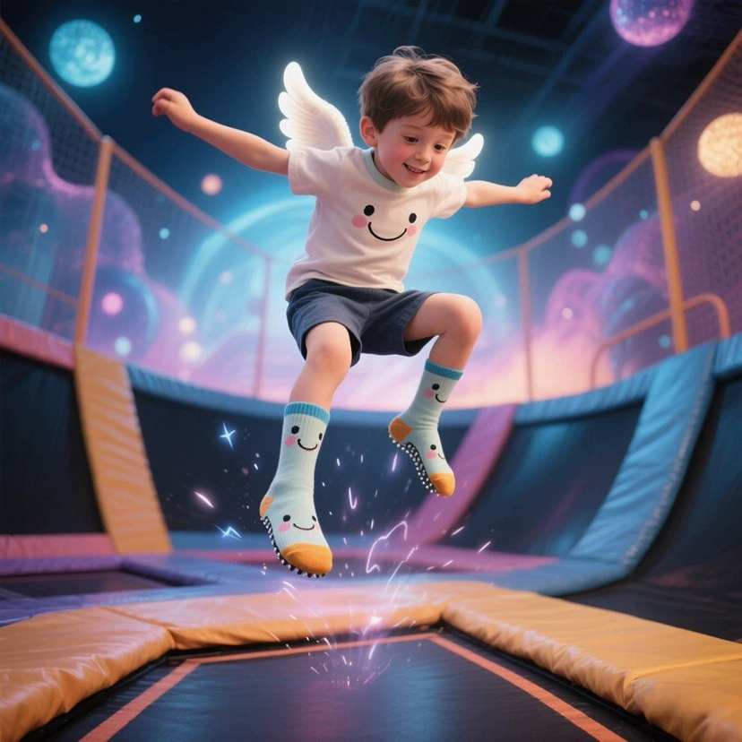 Оптовые носки для батутов, нескользящие носки, носки с точками, с индивидуальным логотипом, специальные напольные носки для парков развлечений и учреждений раннего развития, для использования родителями и детьми.