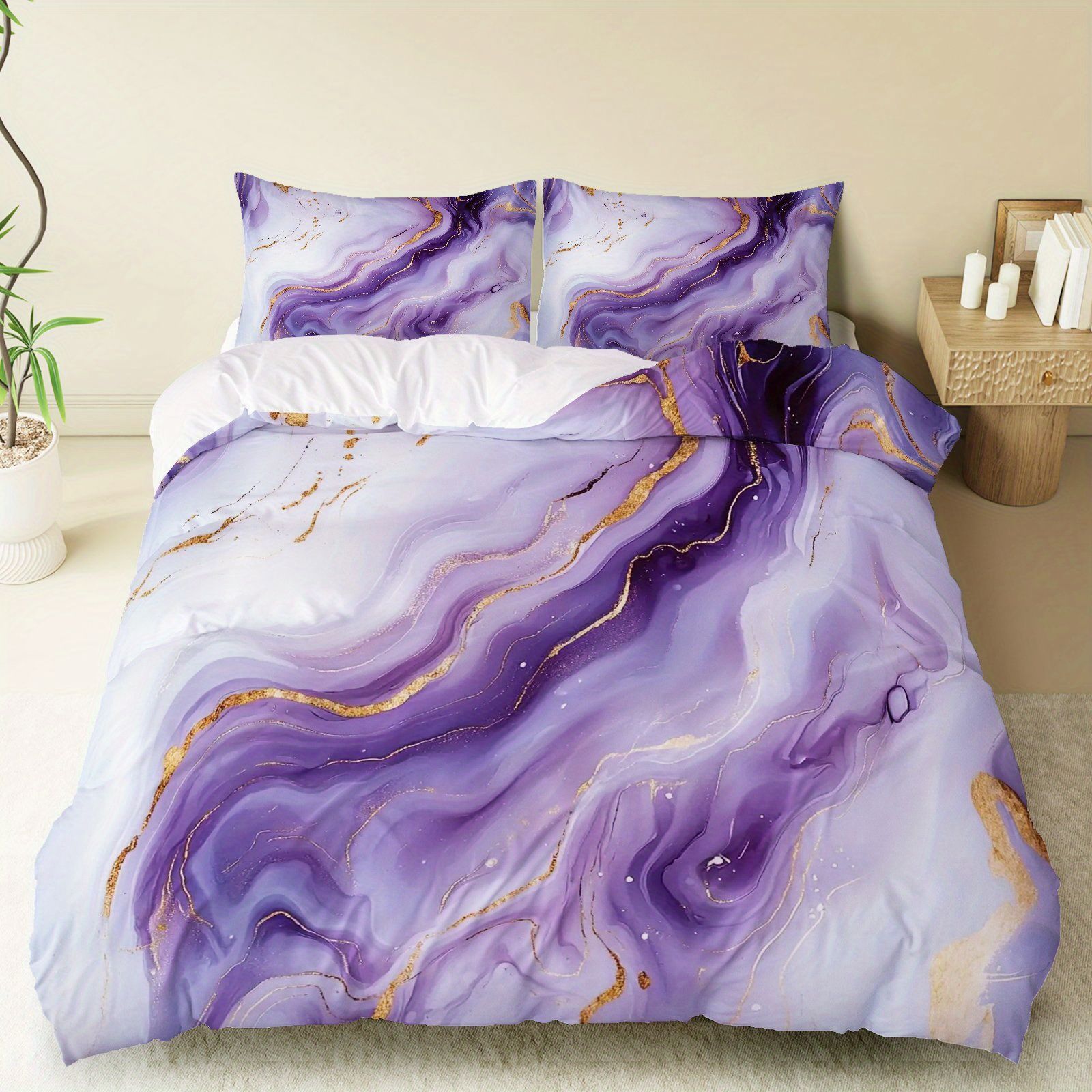 TEMU / JIT polvo oro mármol textura suave molienda impresión digital kit de colcha se puede ajustar