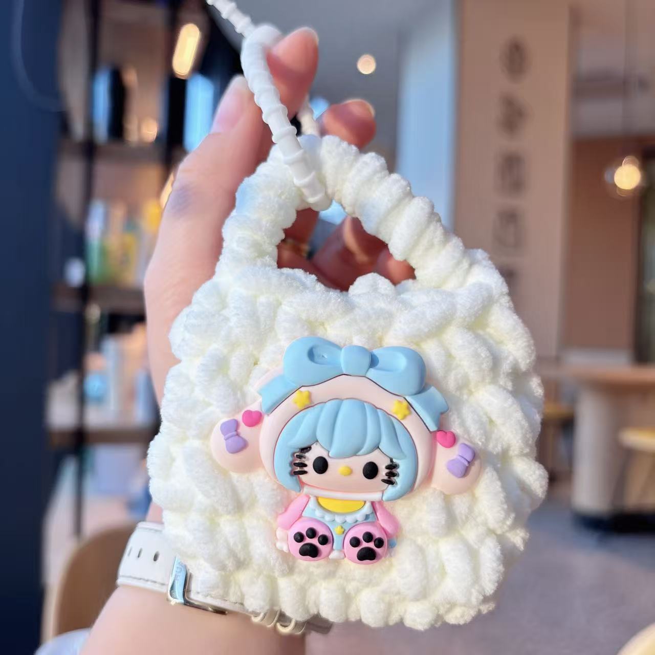 Creativo dibujos animados Kullomi lana trenzado bolsas de cambio llaveros auriculares portátiles lindos trenzados bolsa de almacenamiento regalo