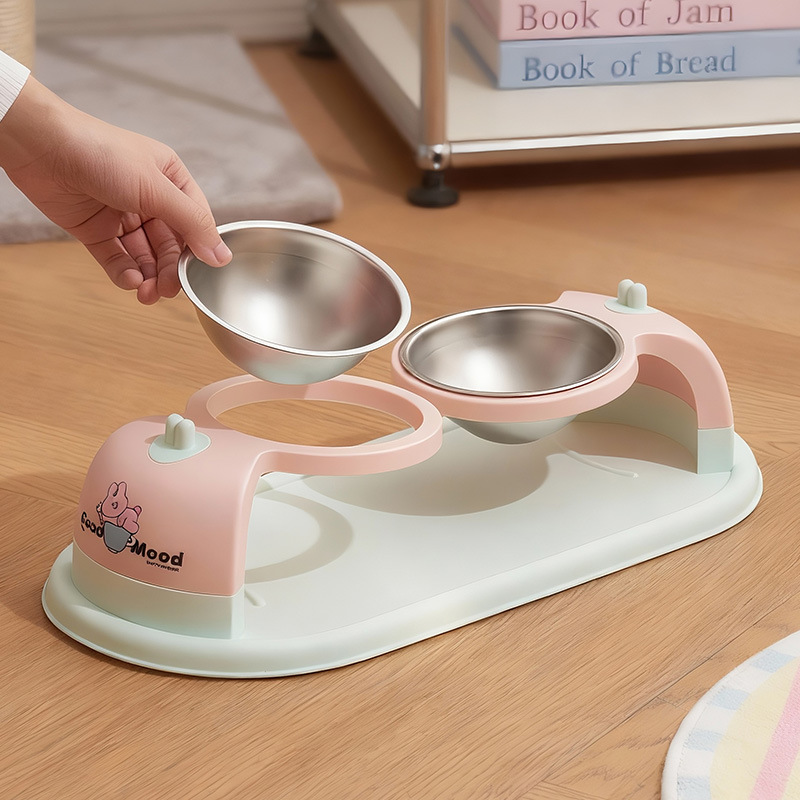 Nuevo tazón para gatos, tazón para perros, tazón para mascotas de acero inoxidable, doble tazón para cuello suspendido, tazón elevado, tazón antideslizante, anti-derribado, tazón para mascotas al por mayor