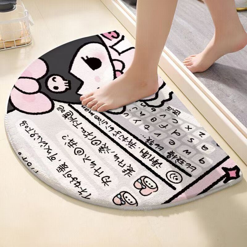Kuromi Melody Bathroom Plush Floor Mat Non-Slip Mat Household Cartoon Toilet Door Mat Semi-Circle Carpet