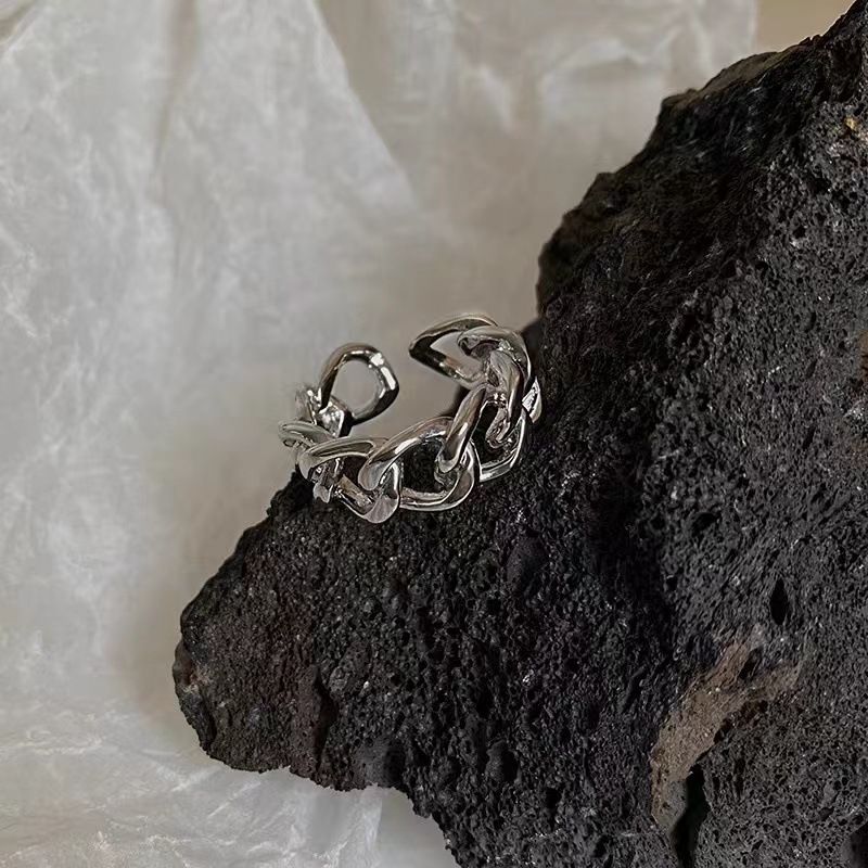 s925 European American Chain Plain Open Ring For Women, Unique Design, Fashionable Personalized Index Finger Ring,_voghion.com