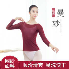 成人舞蹈服女士芭蕾舞练功服古典舞纱衣形体显瘦弹力长袖网纱上衣