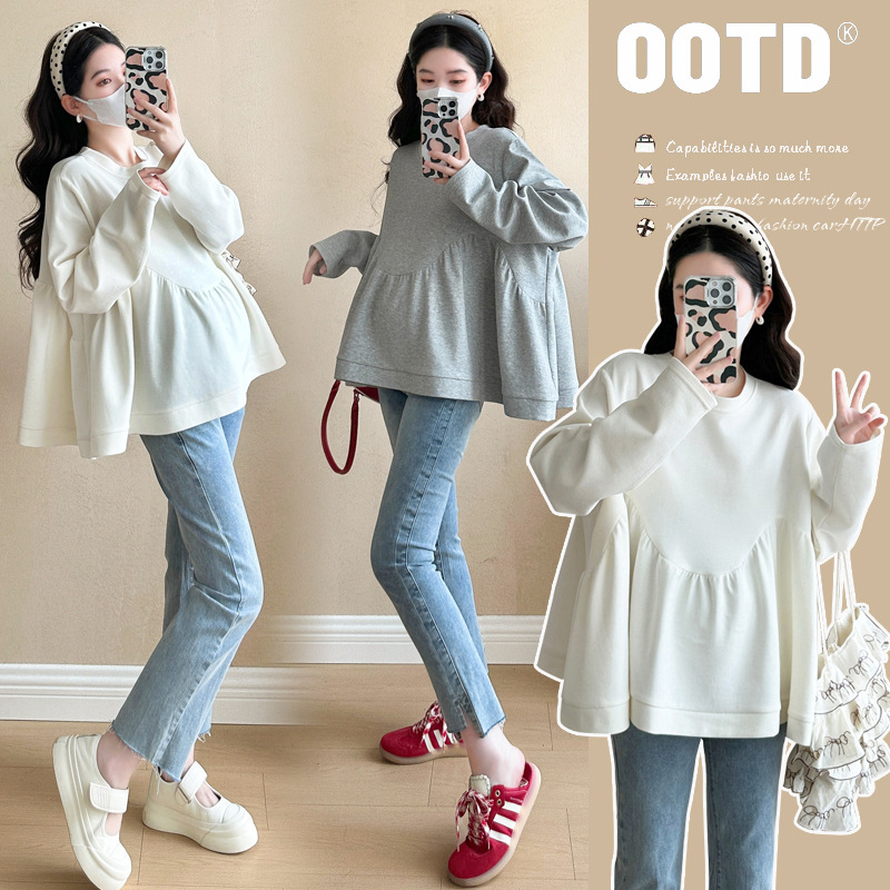 Actual Shot of 2026 Spring New Korean-Style Fashion Gold Sequin Fabric Korean-Style Maternity Mid-Length Top