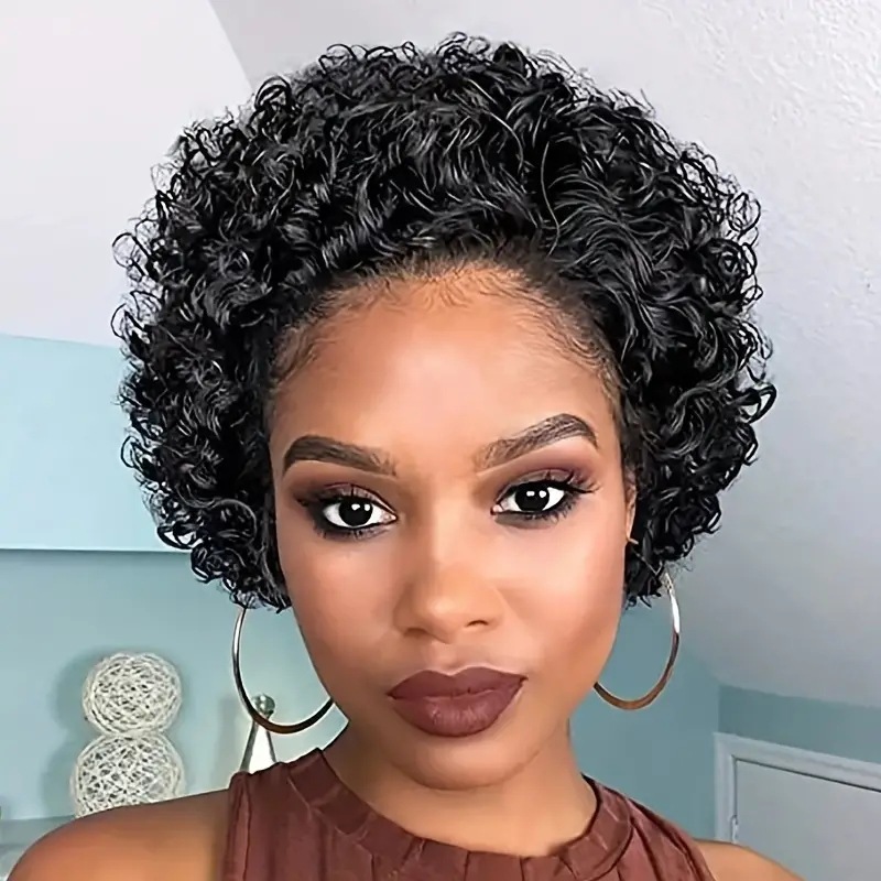 Cross-border European and American fashion short curly hair African hot selling small volume natural fluffy curly hair wig head cover