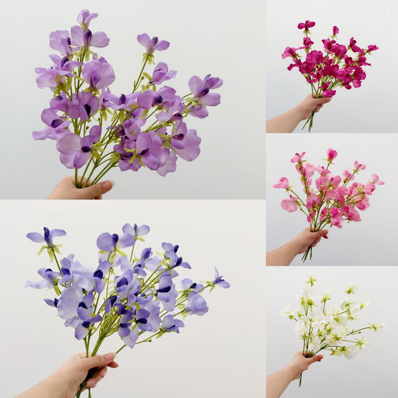 High-Quality Artificial Flower Single Stem Pea Flower Simple Home Dining Table Decoration Ornament Bridal Wedding Bouquet Wholesale