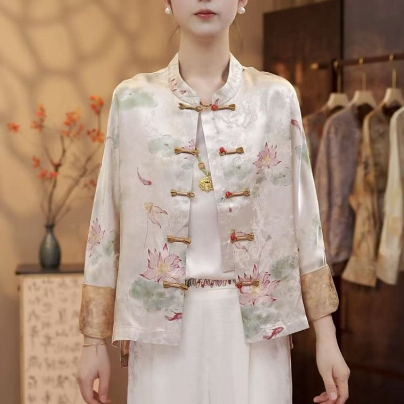 【荷花】双面双穿新中式提花国风香云纱复古时尚盘扣新款上衣开衫|undefined