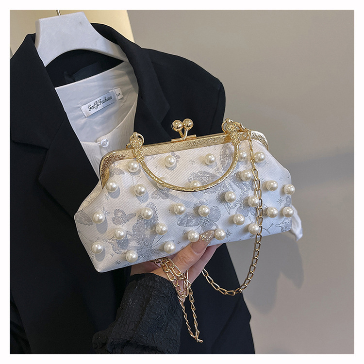 2025 Nuova borsa da sera elegante a tracolla singola con catena, perle, ideale per banchetti e cheongsam, da donna._voghion.com