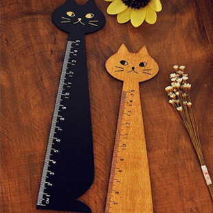 クリエイティブかわいい猫木製定規描画スケール学生文具韓国語版木製ハンドブック猫の顔定規|undefined
