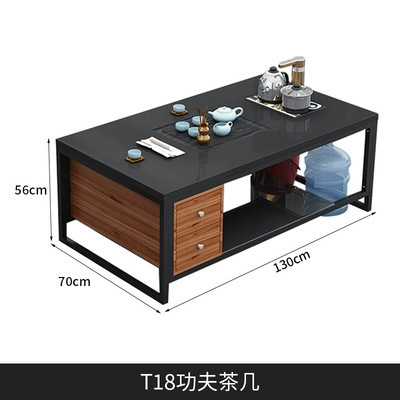 办公室沙发茶几组合简约商务接待区会客茶台一体式皮艺三人位黑色|undefined