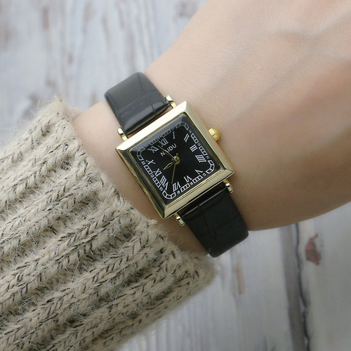 Square Japanese and Korean Roman scale women's watch gold case girls' exam watch fashion quartz watch ladies belt watch