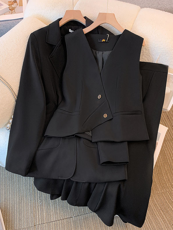 120-300 Plus Size Women's Three-Piece Suit Vest Half-Length A-Line Skirt 2025 Autumn and Winter New Elegant Fat mm