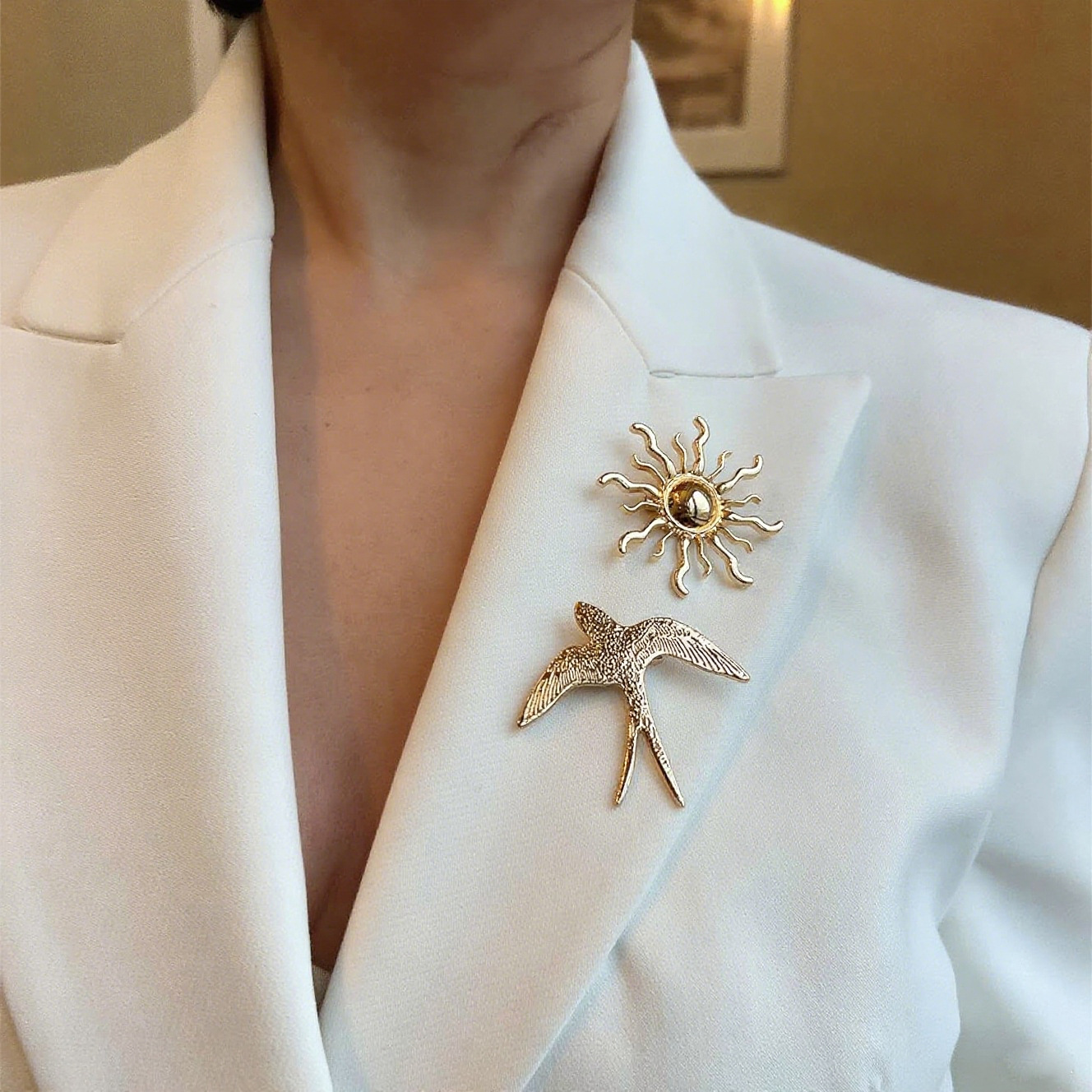 太阳花胸针批发欧美个性百搭金属服饰配饰女燕子飞鸟衣服外套配饰