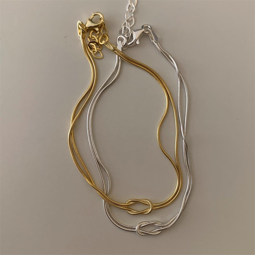 Stainless Steel Valentine's Day Knot Snake Chain Necklace Hand-Knotted Clavicle Chain Herringbone Bracelet Gold-Plated Jewelry with Color Retention