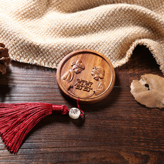 古風檀木小鏡子批發綠檀木梳子隨身化妝鏡圓形花梨木龍鳳結婚鏡子