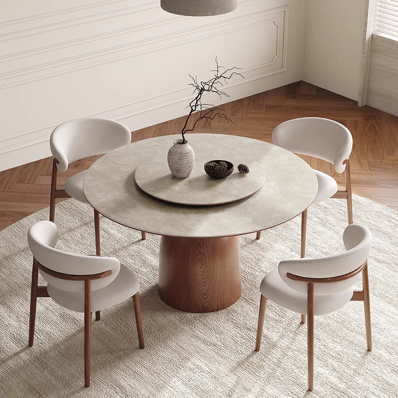 Mesa de comedor redonda de madera maciza estilo medieval combinación de mesa de comedor casera moderna simple mesa de comedor diseñador mesa redonda retro