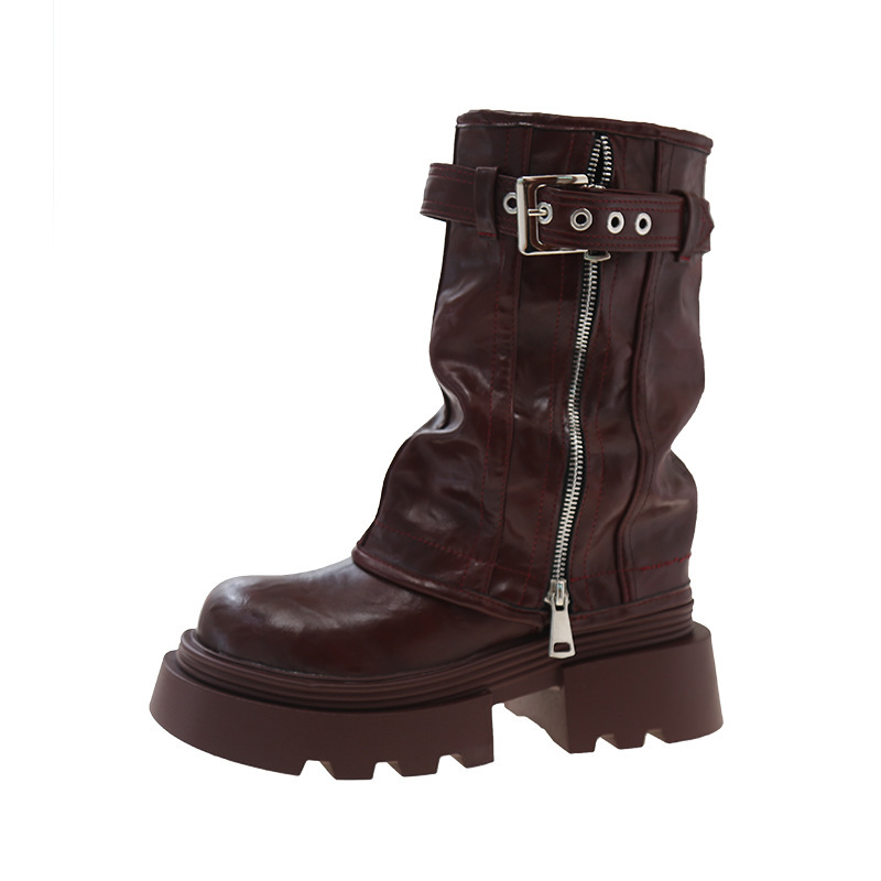 BOTAS Martin de fondo grueso nuevas botas vaqueros occidentales retro en otoño e invierno 2024, hebillas de cinturón, botas de pantalón apiladas en tubos medios