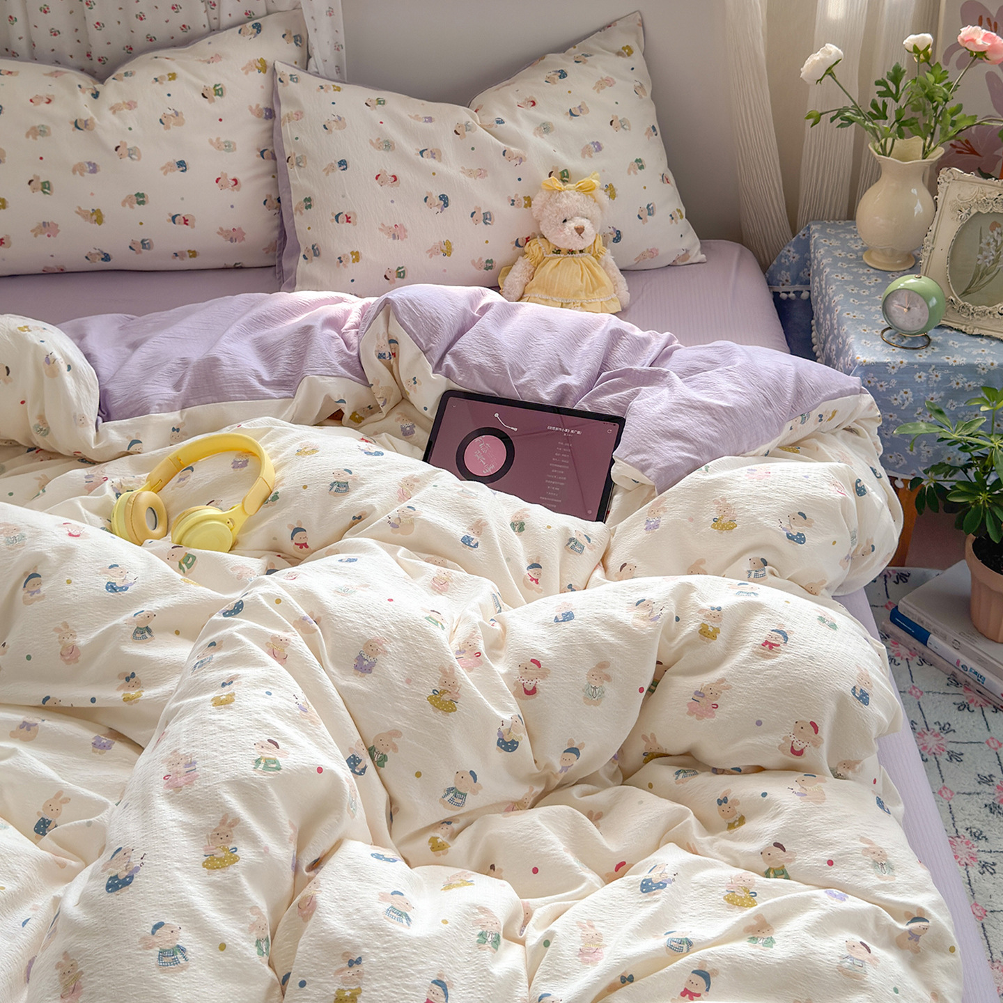 Una clase de cuatro piezas de grado materno-infantil de algodón puro de doble capa de algodón en la cama cubierta de sábanas de cama nueva cama de dormitorio Kasa San set de 4 piezas