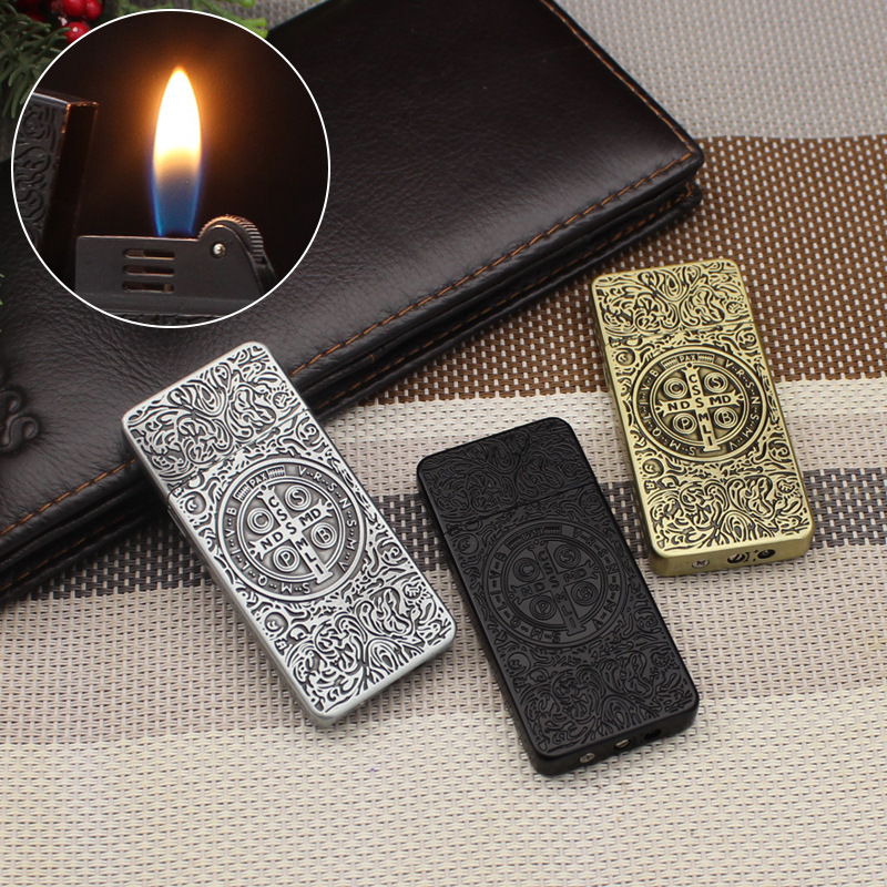 DN161C Constantine Embossed Thin Metal Gas-filled Antique-style Flint Lighter, Wholesale From Manufacturer_voghion.com