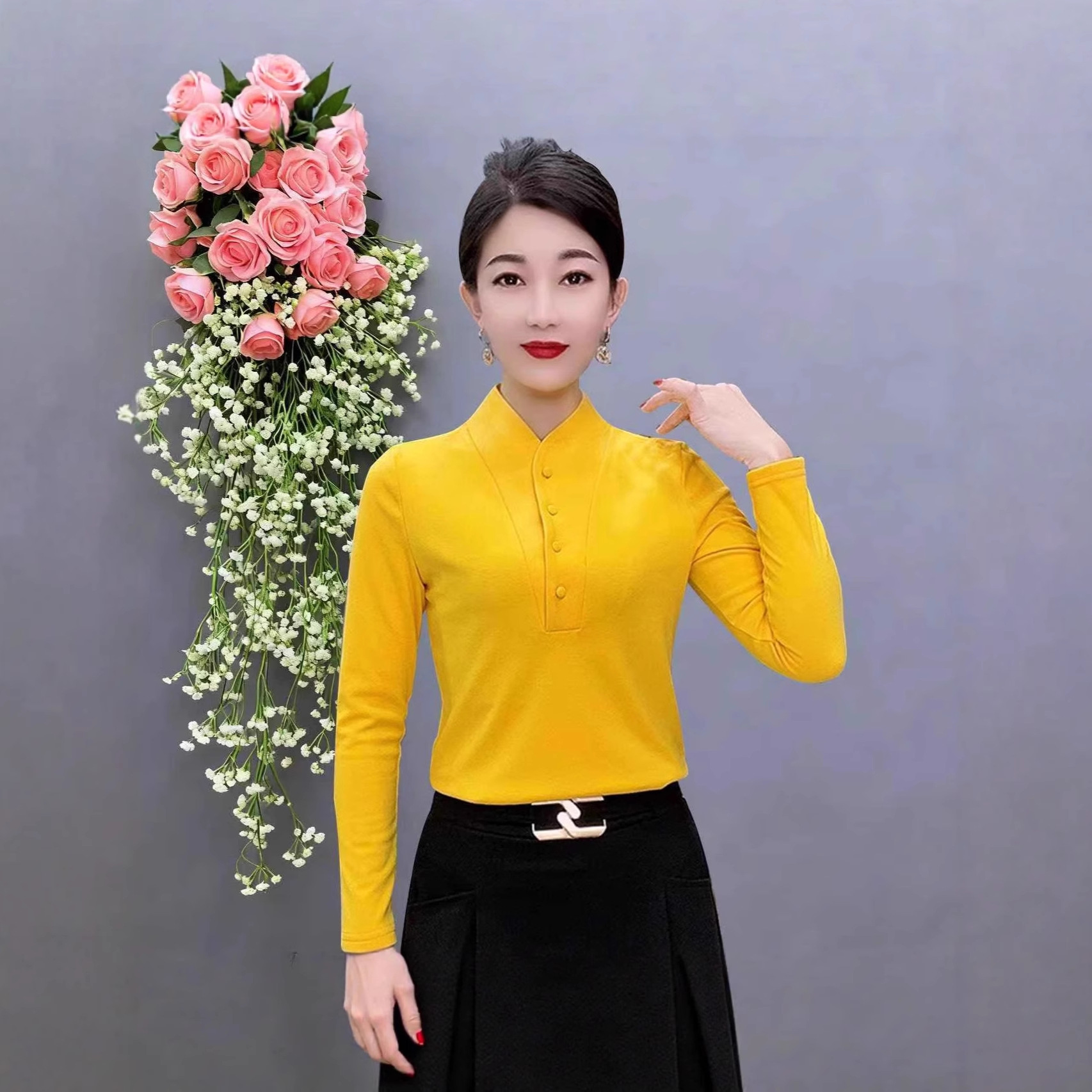 2891 Pure Color Autumn and Winter Velvet Long-Sleeved Bottoming Shirt