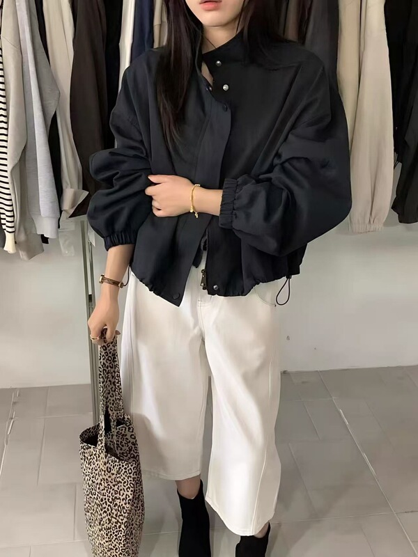 立领外套女2025秋季新款小个子休闲宽松时尚百搭小个子夹克上衣潮|undefined