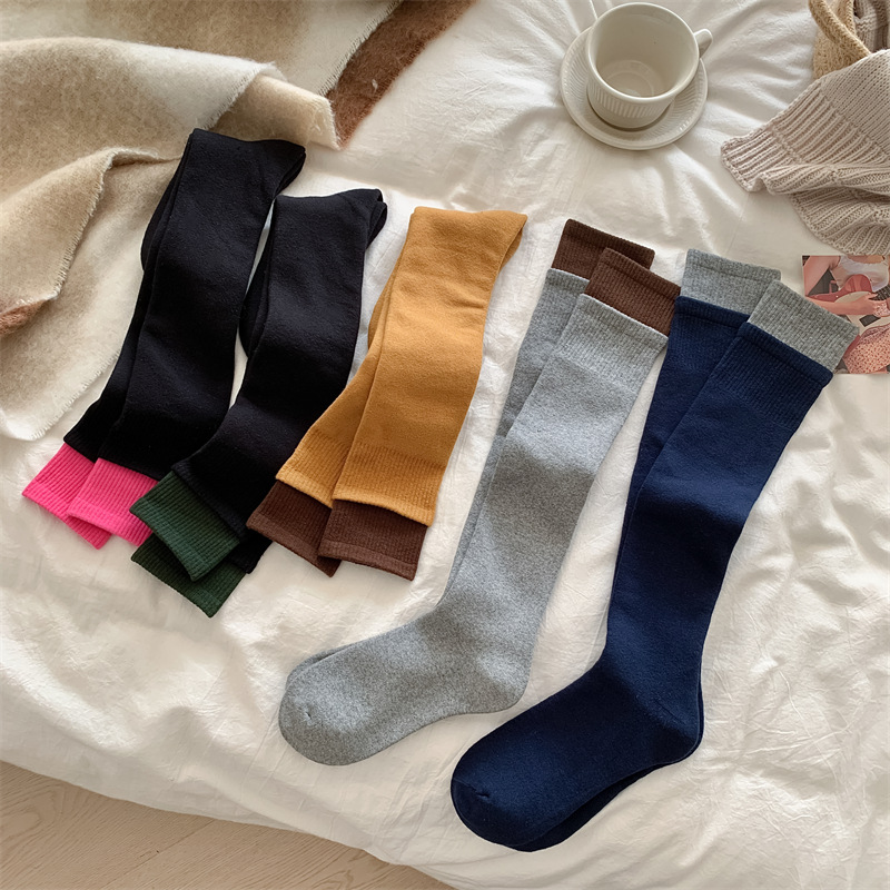 Autumn winter thick looped color blocked calf Korean Instagram internet famous double ribbed warm and slimming JK long_voghion.com