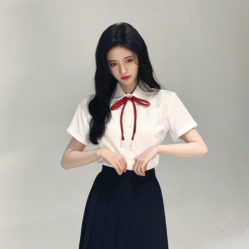 Ju Jingyi Same Style Summer JK White Shirt Short-sleeved Female Student College Style Graduation Season Shirt Class Clothes suit