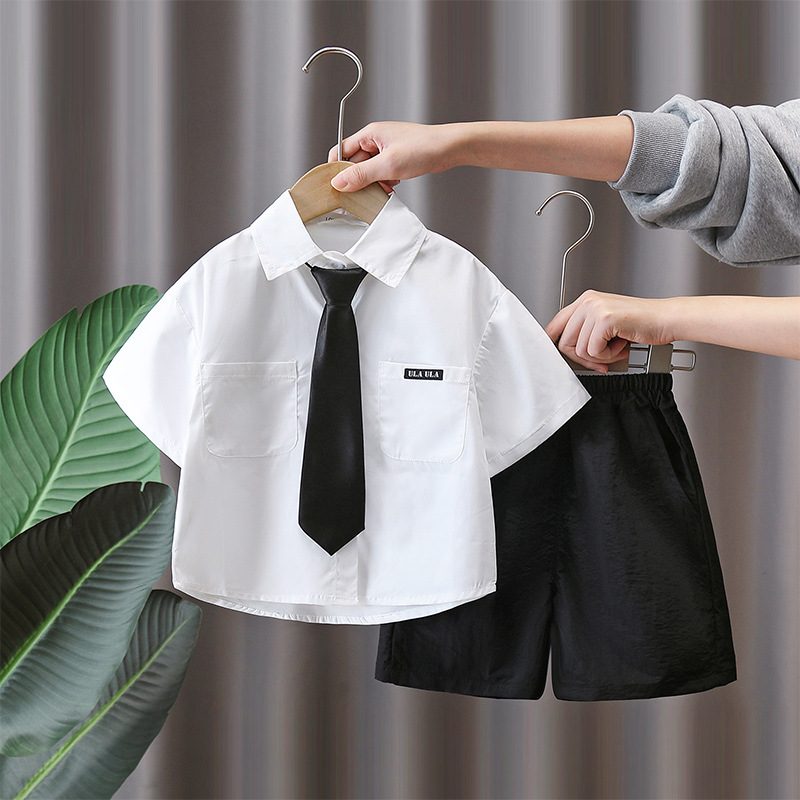 7160 Traje de verano para niños Camisa blanca de verano para niños 2025 Nuevo estilo Traje para niños Estilo de verano Estilo universitario