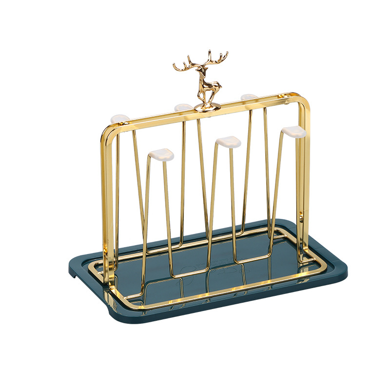 Portavasos Golden Deer para Sala de Estar, Organizador de Vasos con Drenaje, Estilo Japonés, de Hierro, para Almacenamiento en la Sala de Estar