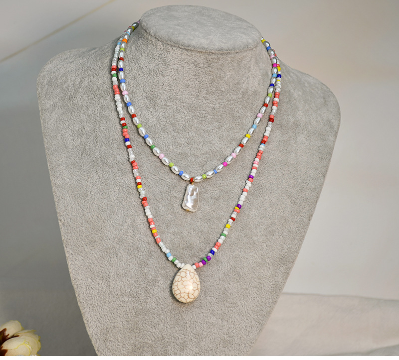 Fairy Style Water Droplets Alloy Glass Inlay Artificial Pearl Turquoise Pendant Necklace