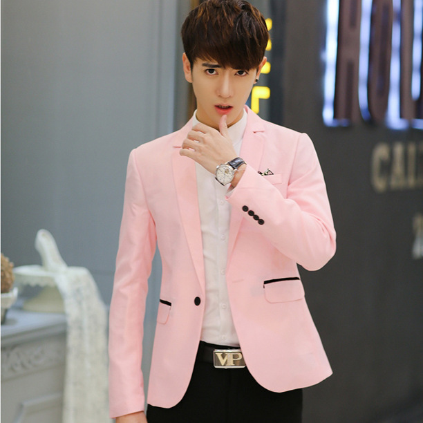 Love 2023 Pink Suit Men's Coat Korean Slim-fit Casual Small Suit Casual Clothes Single-Western Business Students Teenagers